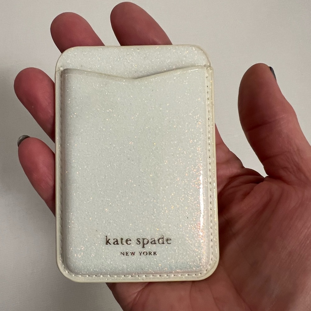 kate spade iridescent white glitter card holder